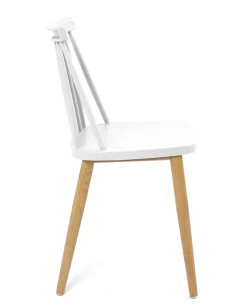 Lot 2 Chaises de Cuisine Scandinaves Plastique à Barreaux Pied Métal Ton Bois BAO (blanc)