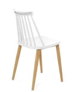Lot 2 Chaises de Cuisine Scandinaves Plastique à Barreaux Pied Métal Ton Bois BAO (blanc)