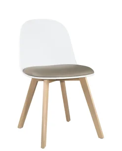 Lot 2 Chaises de Cuisine Scandinaves Pieds Bois Clair Coussin Simili Ufi (blanc-gris)