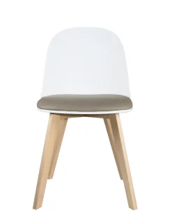 Lot 2 Chaises de Cuisine Scandinaves Pieds Bois Clair Coussin Simili Ufi (blanc-gris)