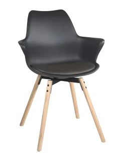 Lot 2 Chaises Scandinaves Accoudoirs Pieds Bois Clair Coussin Moti (noir Marron)