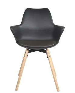 Lot 2 Chaises Scandinaves Accoudoirs Pieds Bois Clair Coussin Moti (noir Marron)