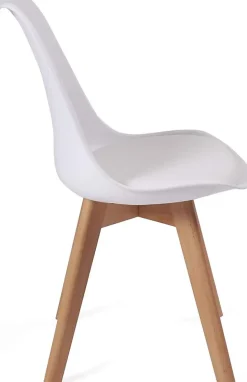 Lot 2 Chaises Scandinaves Large Siège Coussin Simili Pieds Bois Hêtre LAO (blanc)