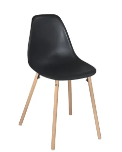 Lot 4 Chaises Scandinaves de Cuisine Siège Plastique Souple Pieds Bois Clair OVA (noir)