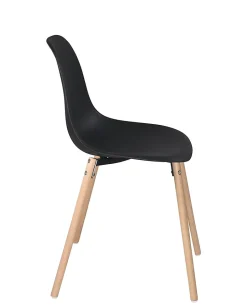 Lot 4 Chaises Scandinaves de Cuisine Siège Plastique Souple Pieds Bois Clair OVA (noir)
