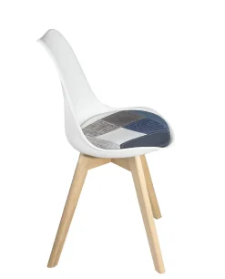 Lot 2 Chaises Scandinaves Coussin Tissu Patchwork Pieds Bois Clair LAO (bleu)