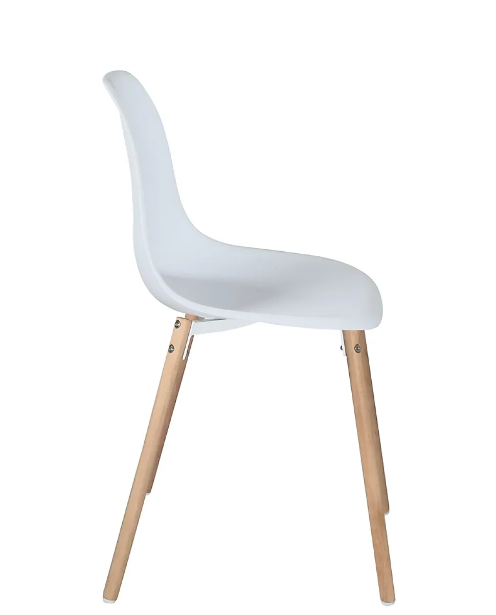 Lot 4 Chaises Scandinaves de Cuisine Siège Plastique Souple Pieds Bois Clair OVA (blanche)