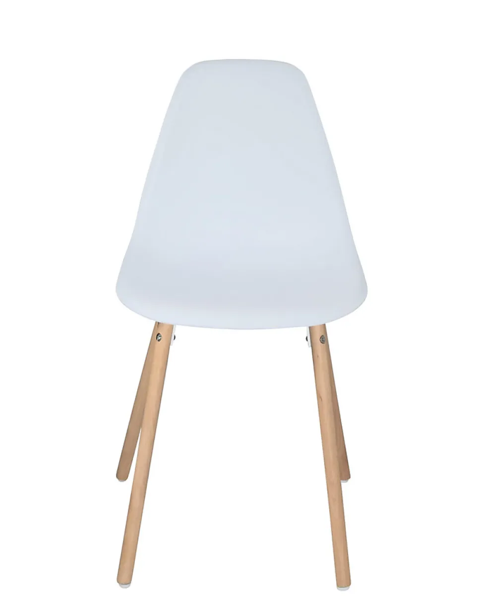 Lot 4 Chaises Scandinaves de Cuisine Siège Plastique Souple Pieds Bois Clair OVA (blanche)