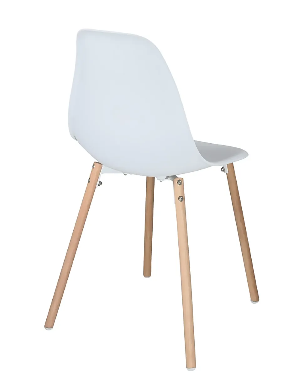 Lot 4 Chaises Scandinaves de Cuisine Siège Plastique Souple Pieds Bois Clair OVA (blanche)