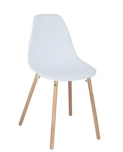 Lot 4 Chaises Scandinaves de Cuisine Siège Plastique Souple Pieds Bois Clair OVA (blanche)