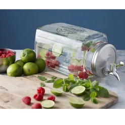 Lot 2 Distributeur de boisson en verre avec robinet en acier inoxydable,récipient à jus limonade glacé 3L -L32.5 x P13.5 x H32.5cm