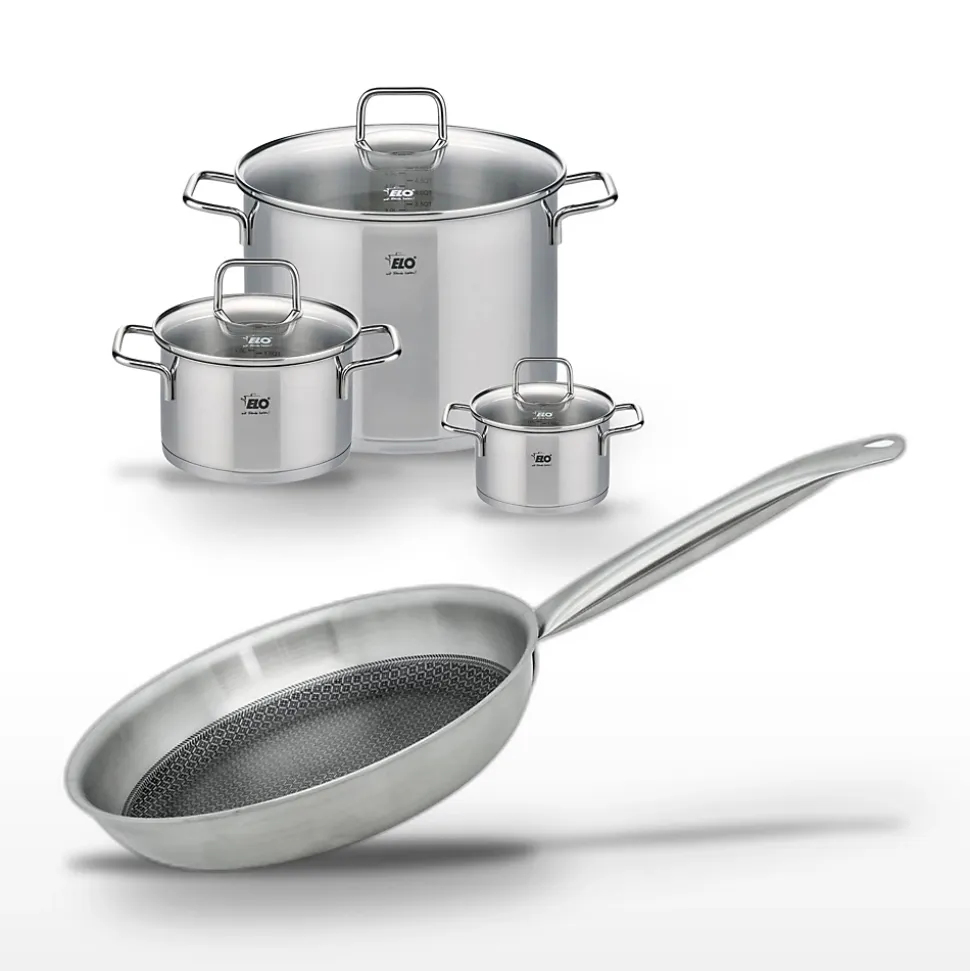 Lot 3 Faitouts 14/20/26 cm & Poêle 28 cm Elo Relief Solution