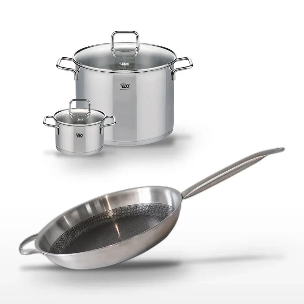 Lot 2 Faitouts 16/26cm & Poêle 32cm Elo Relief Solution