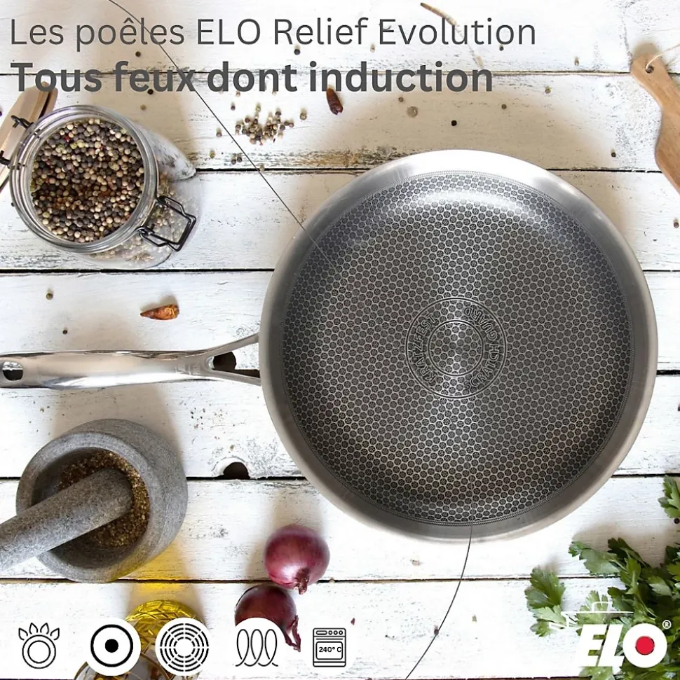 Lot 3 Faitouts Elo Relief Evolution 14/20/26cm & Poêle 24cm