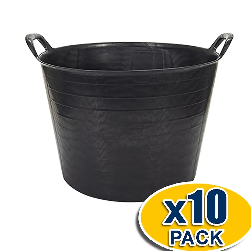 Lot 10 panier avec poignées renforcées (Noir, 42L). Flexible et résistante : jardinage, construction, blanchisserie, agriculture