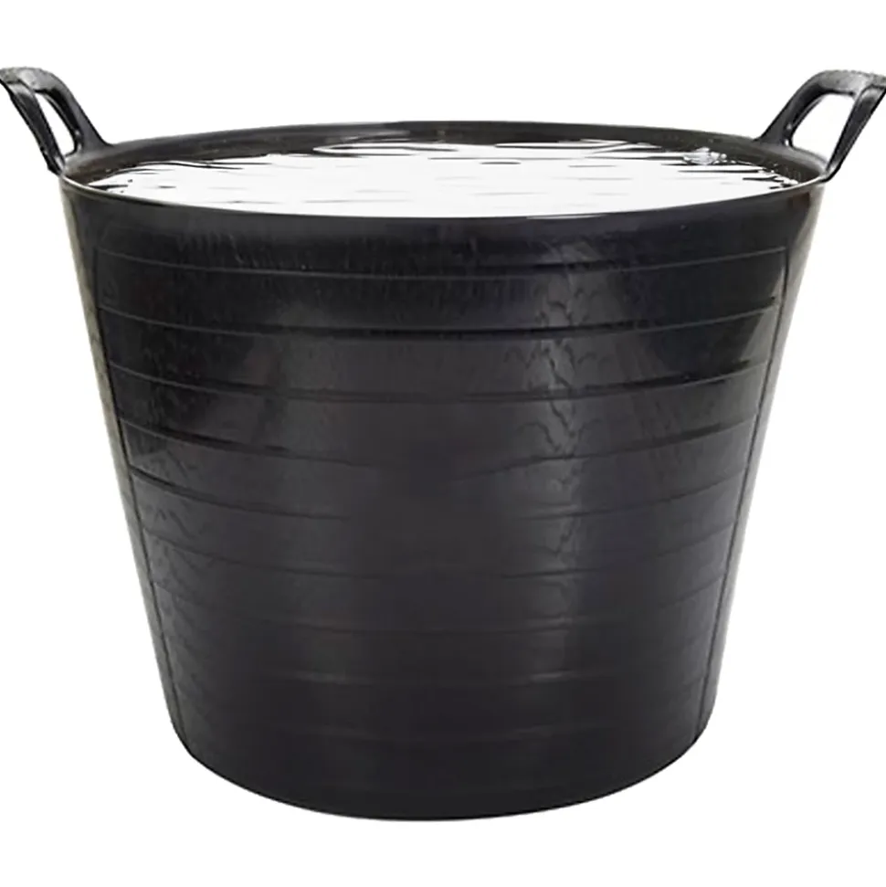 Lot 10 panier avec poignées renforcées (Noir, 42L). Flexible et résistante : jardinage, construction, blanchisserie, agriculture