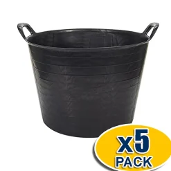 Lot 5 panier avec poignées renforcées (Noir, 42L). Flexible et résistante : jardinage, construction, blanchisserie, agriculture