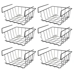 Lot 6 panier suspendu, organisateur à suspendre, rangement placard cuisine, panier de rangement en métal noir -L22 x P22 x H13 cm