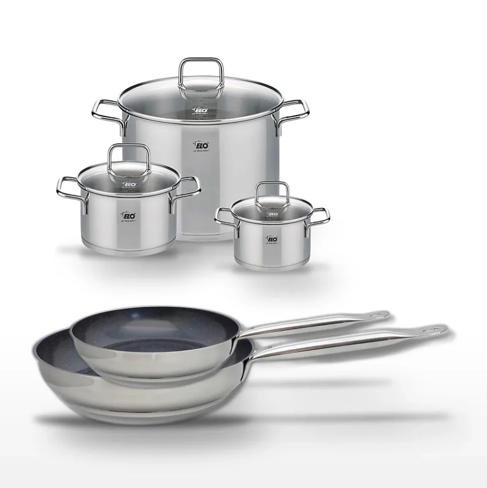 Lot 2 Poêles 24/28 cm & 3 Faitouts 16/20/26 cm Elo Profi Therm Platinum