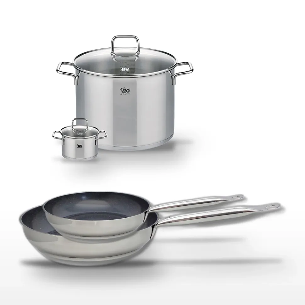 Lot 2 Poêles 24/28cm & 2 Faitouts 12/26cm Elo Profi Therm Platinum