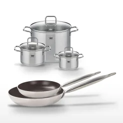 Lot 2 Poêles 24/28cm et 3 Faitouts 16/20/26cm Elo Bistro Line