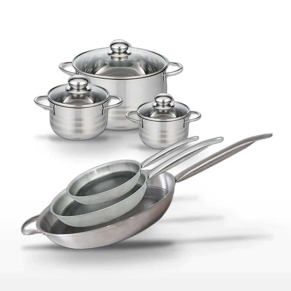 Lot 3 Poêles Elo Relief Solution 24/28/32 cm & 3 Faitouts Elo Brillant 12/14/20 cm