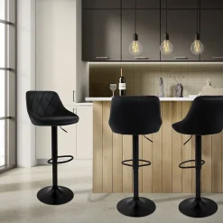 Lot 4 tabouret de bar rembourrées velours chaise noir hauteur réglable 62-82cm