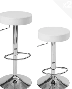 Lot 2 Tabourets Bar Rond Siège Simili Rembourré Pivotant Hauteur Réglable Pied Chrome YO (blanc)