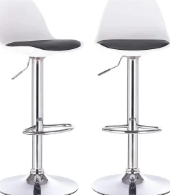 Lot 2 Tabourets De Bar Coussin Simili Pivotant Hauteur Réglable Pied Chrome SIG (blanc Noir)