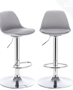 Lot 2 Tabourets De Bar Cuisine Coussin Simili Pivotant Hauteur Réglable Pied Chrome SIG (gris)