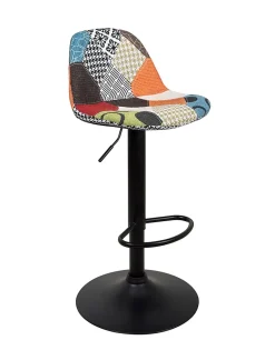 Lot 2 Tabourets De Bar Design Siège Rembourré Patchwork Tissu Pivotant Hauteur Réglable SIG (patch)