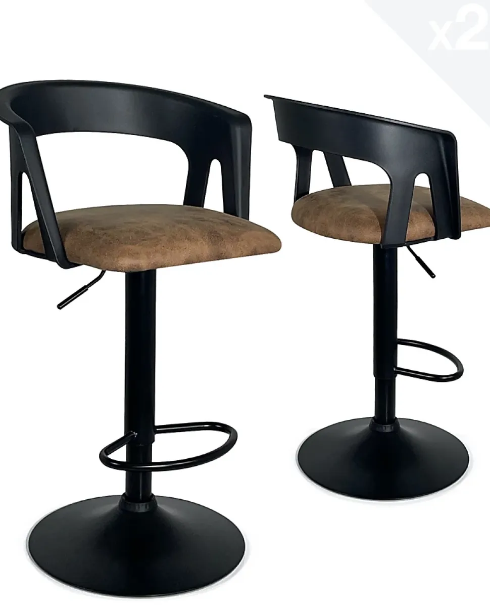 Lot 2 Tabourets De Bar Dossier Accoudoirs Coussin Pivotant Hauteur Réglable AYO (noir Marron)