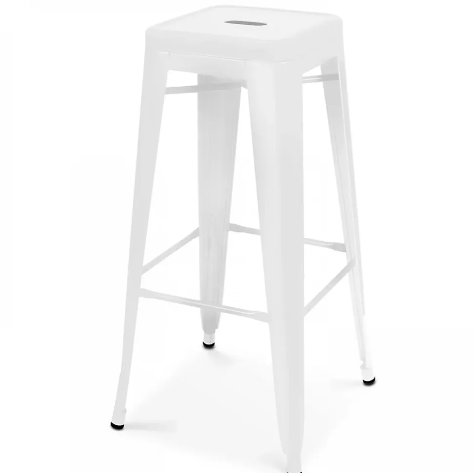 Lot 4 tabourets de bar en métal blanc mat Oviala