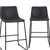 Lot 2 Tabourets De Bar Industriels Simili Rembourré Effet Vintage Pieds Métal Helio 64 (noir Gris)