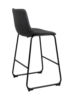 Lot 2 Tabourets De Bar Industriels Simili Rembourré Effet Vintage Pieds Métal Helio 64 (noir Gris)