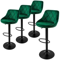 Lot 4 tabourets de bar rembourrées velours chaise vert hauteur réglable 62-82cm
