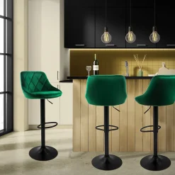 Lot 4 tabourets de bar rembourrées velours chaise vert hauteur réglable 62-82cm