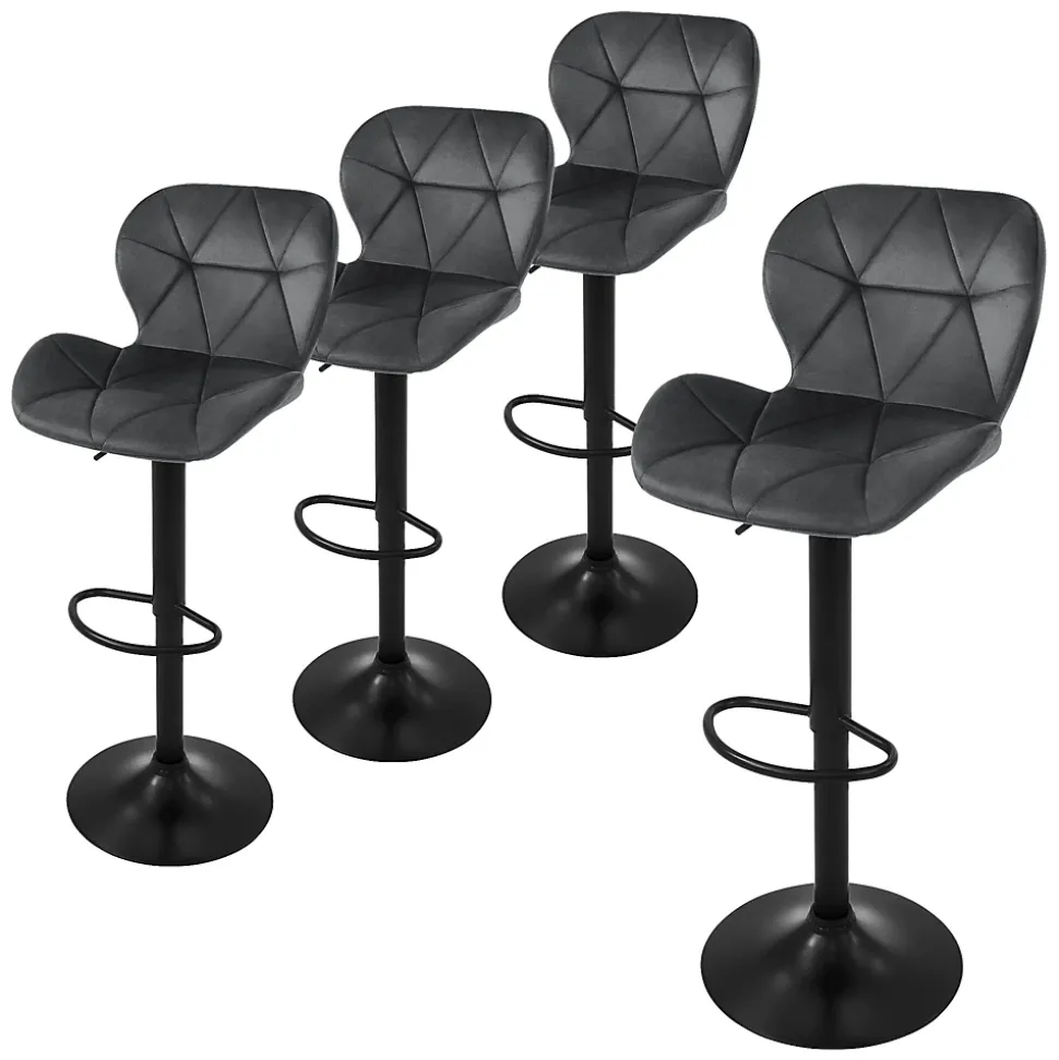 Lot 4 tabourets de bar rembourrées velours chaise gris hauteur réglable 59-79cm