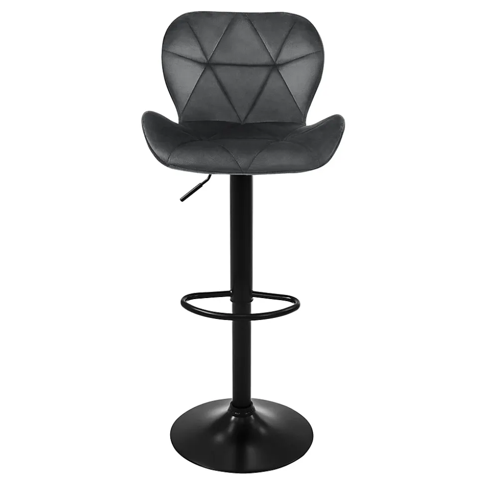 Lot 4 tabourets de bar rembourrées velours chaise gris hauteur réglable 59-79cm