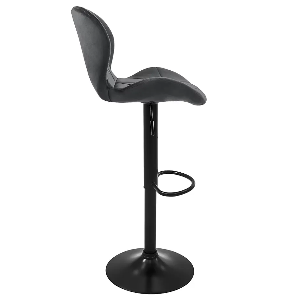 Lot 4 tabourets de bar rembourrées velours chaise gris hauteur réglable 59-79cm