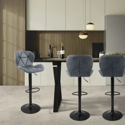 Lot 2 tabourets de bar rembourrées en simili anthracite hauteur réglable 59-79cm