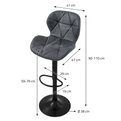 Lot 2 tabourets de bar rembourrées en simili anthracite hauteur réglable 59-79cm