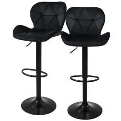 Lot 2 tabourets de bar rembourrées velours chaise noir hauteur réglable 59-79cm