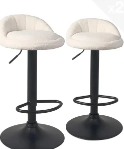 Lot 2 Tabourets De Bar-cuisine Bouclette Pivotant Hauteur Réglable Pied Noir SATI+ (blanc)