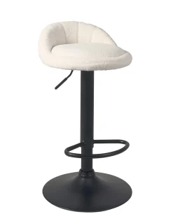 Lot 2 Tabourets De Bar-cuisine Bouclette Pivotant Hauteur Réglable Pied Noir SATI+ (blanc)