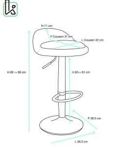 Lot 2 Tabourets De Bar-cuisine Simili Pivotant Hauteur Réglable Pied Noir SATI+ (noir)