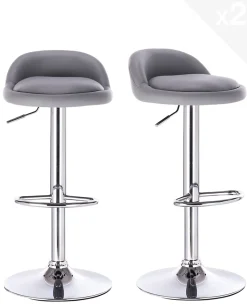 Lot 2 Tabourets De Bar-cuisine Simili Pivotant Hauteur Réglable Pied Chrome SATI (gris)