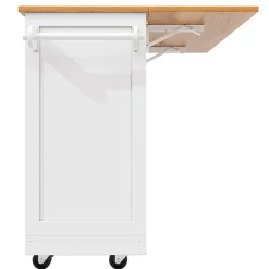 Îlot cuisine avec plan de travail, portes 3D, veinage bois, roulettes, cloisons réglables - blanc