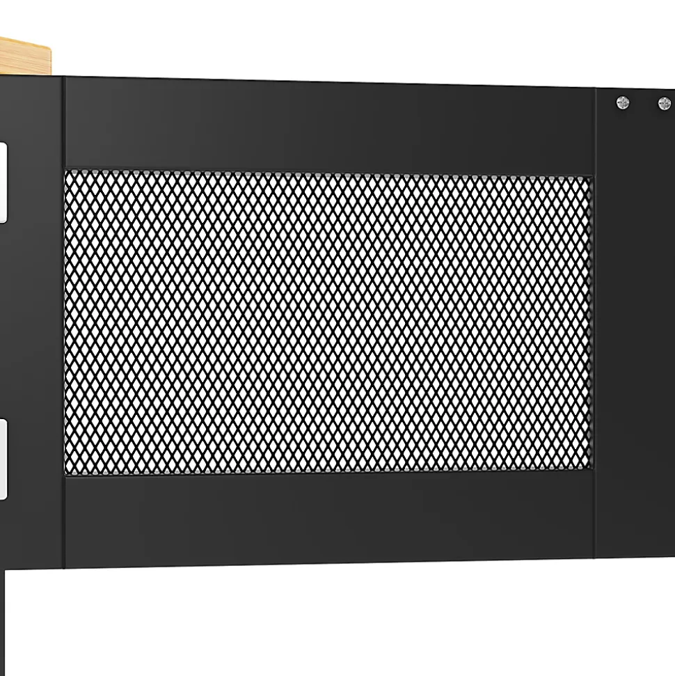 Îlot cuisine avec plan de travail, portes 3D, grain de bois, roulettes, cloisons réglables - noir