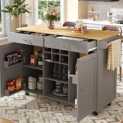 Îlot Cuisine Buffet Desserte Veinure Bois Rangement Gris Blackcolors